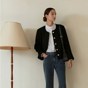 Chic Wool blend tweed Blazer with Gold Buttons
